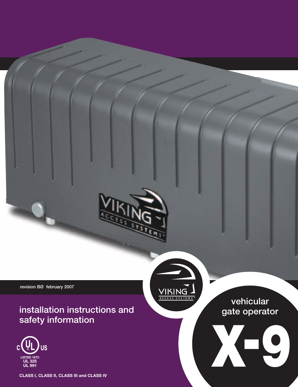 Viking Access Systems Vehicular Gate Opener X-9 User Manual | 36 pages