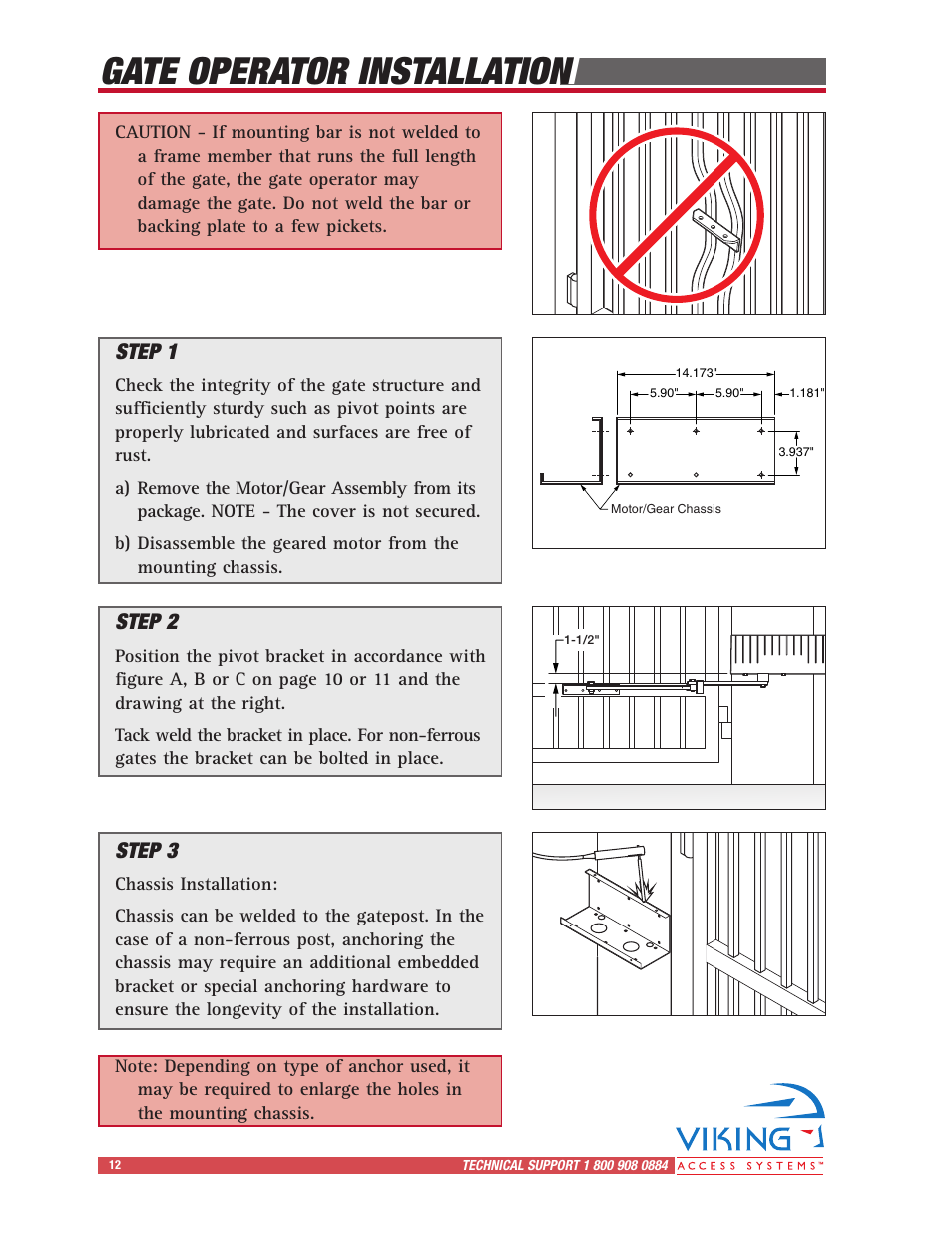Gate operator installation | Viking Access Systems Vehicular Gate Opener X-9 User Manual | Page 14 / 36
