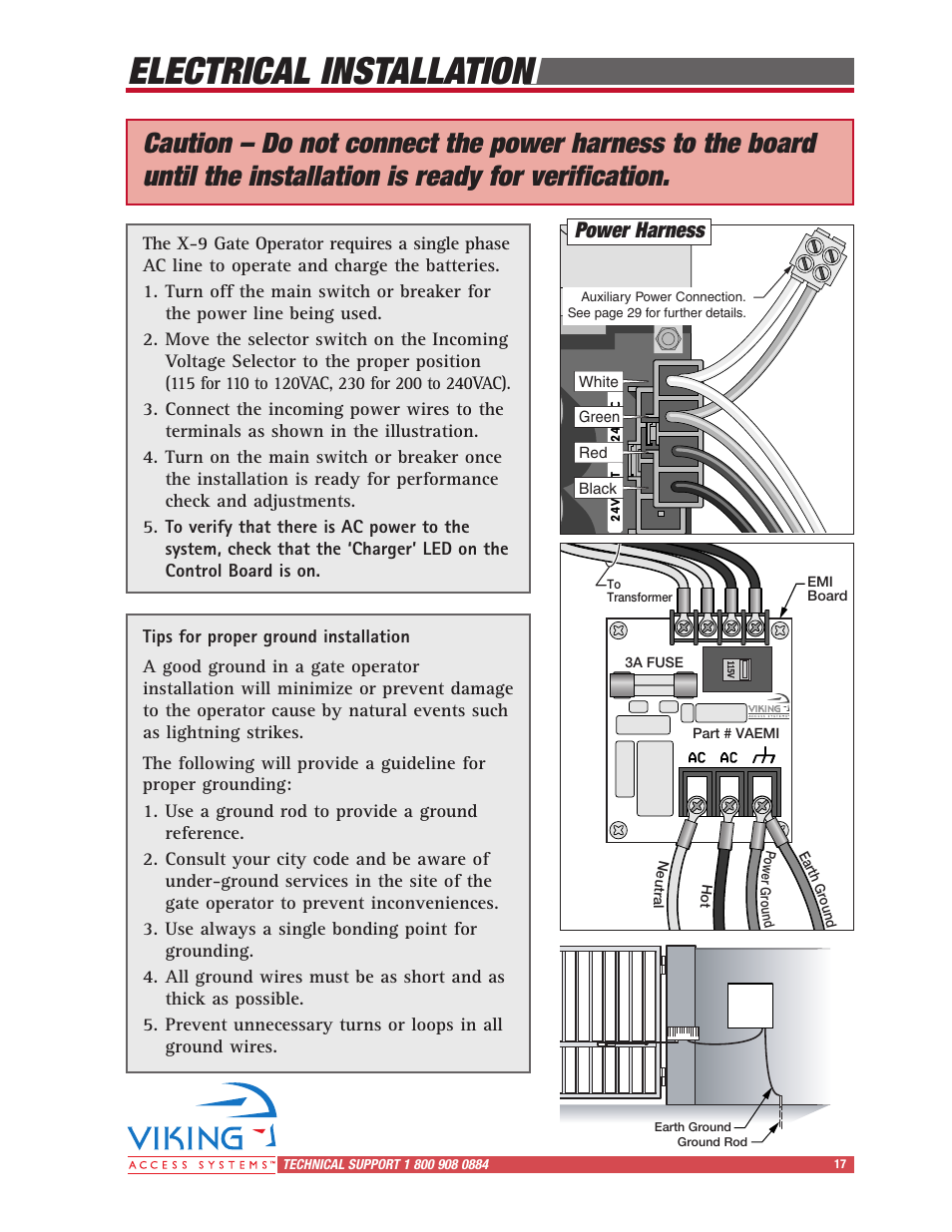 Electrical installation, Power harness | Viking Access Systems Vehicular Gate Opener X-9 User Manual | Page 19 / 36