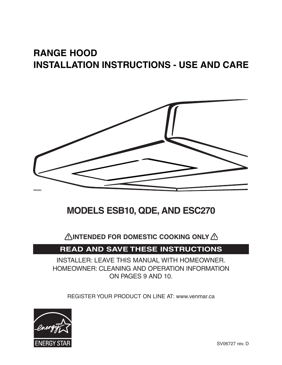 Venmar ESC270 User Manual | 36 pages