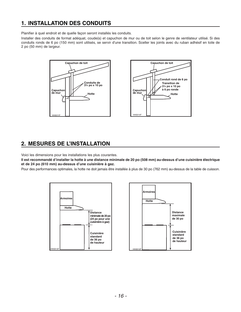 Installation des conduits, Mesures de l’installation | Venmar ESC270 User Manual | Page 16 / 36