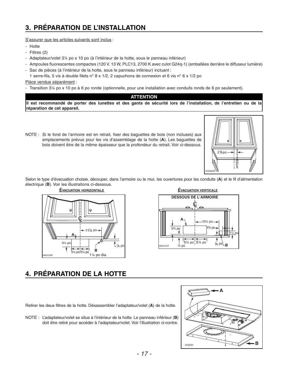 Préparation de l’installation, Préparation de la hotte | Venmar ESC270 User Manual | Page 17 / 36