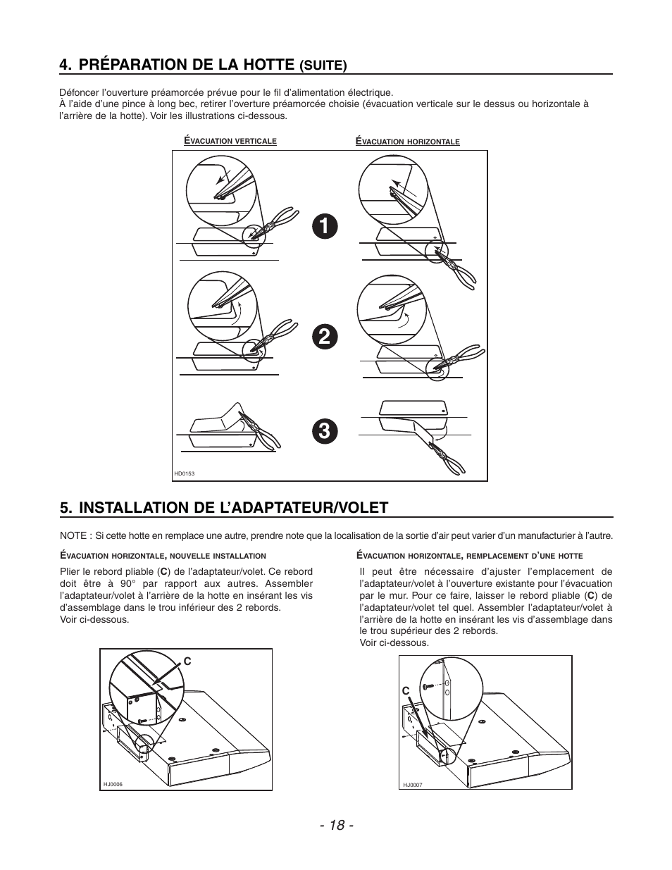 Préparation de la hotte, Installation de l’adaptateur/volet | Venmar ESC270 User Manual | Page 18 / 36