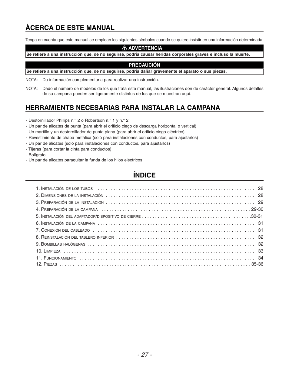 Índice | Venmar ESC270 User Manual | Page 27 / 36
