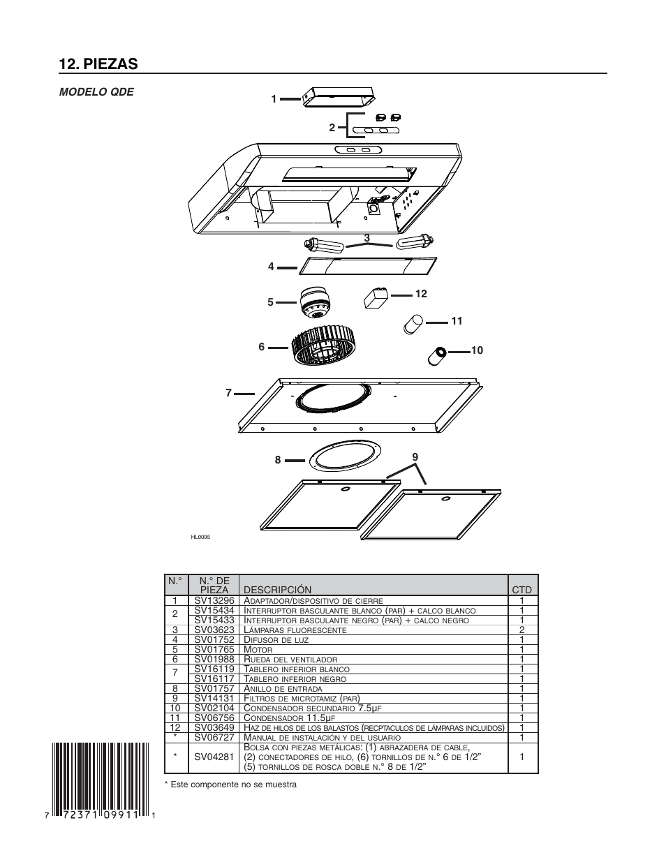 Piezas | Venmar ESC270 User Manual | Page 36 / 36