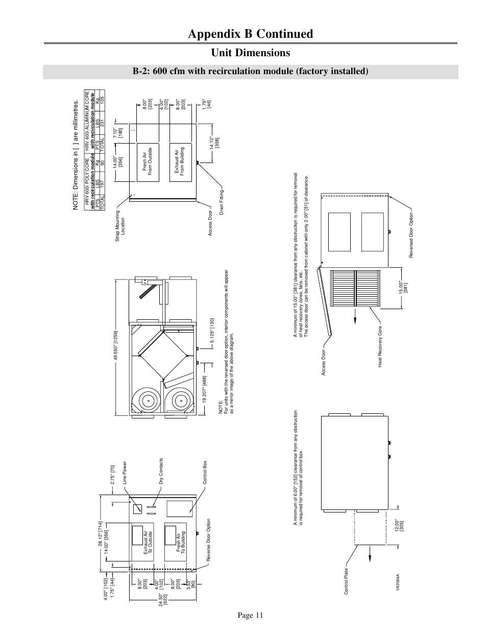 Appendix b continued, Unit dimensions, Page 11 | Venmar 700 cfm User Manual | Page 11 / 24