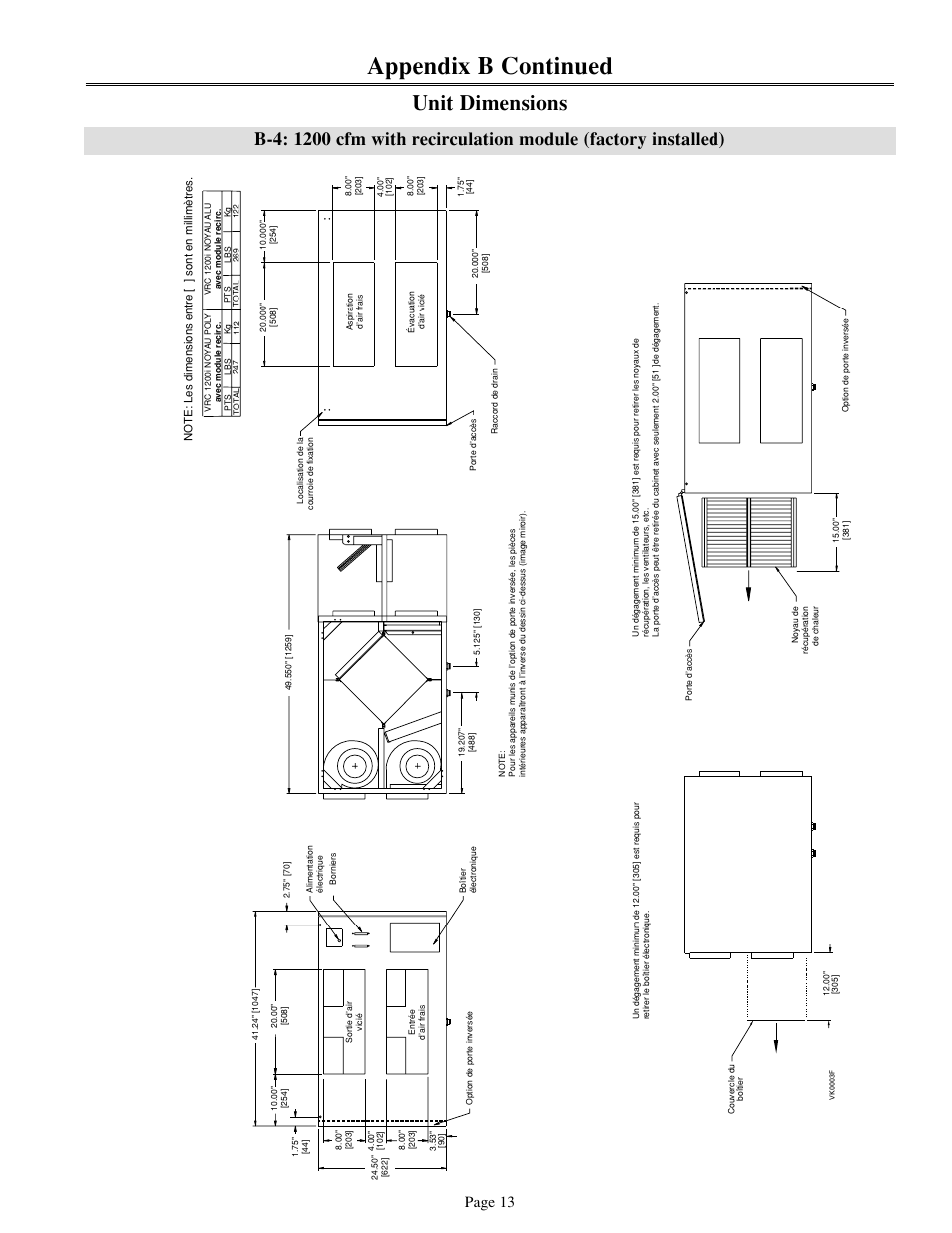 Appendix b continued, Unit dimensions, Page 13 | Venmar 700 cfm User Manual | Page 13 / 24