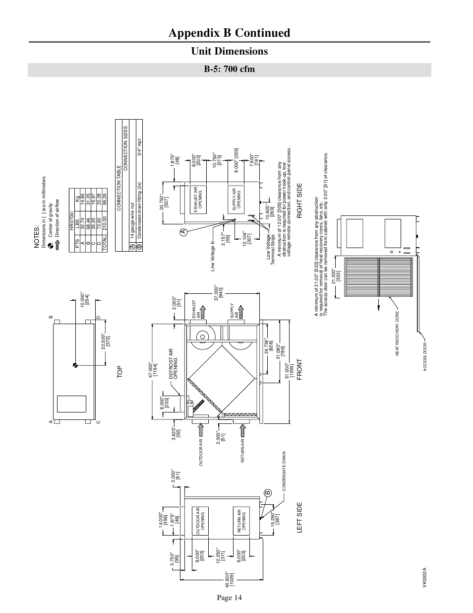 Appendix b continued, Unit dimensions, B-5: 700 cfm | Page 14 | Venmar 700 cfm User Manual | Page 14 / 24