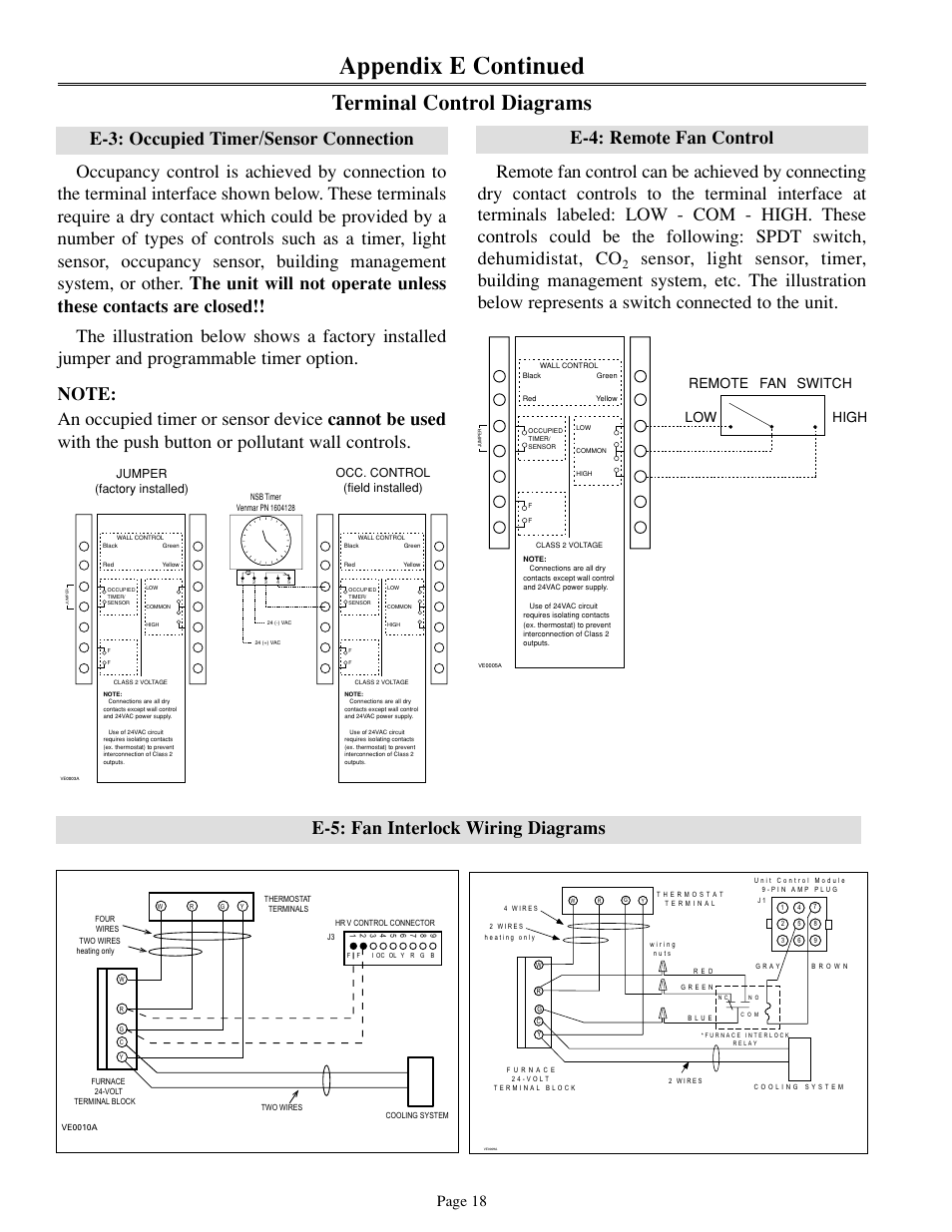 Appendix e continued, Terminal control diagrams, Page 18 | Remote low high fan switch | Venmar 700 cfm User Manual | Page 18 / 24