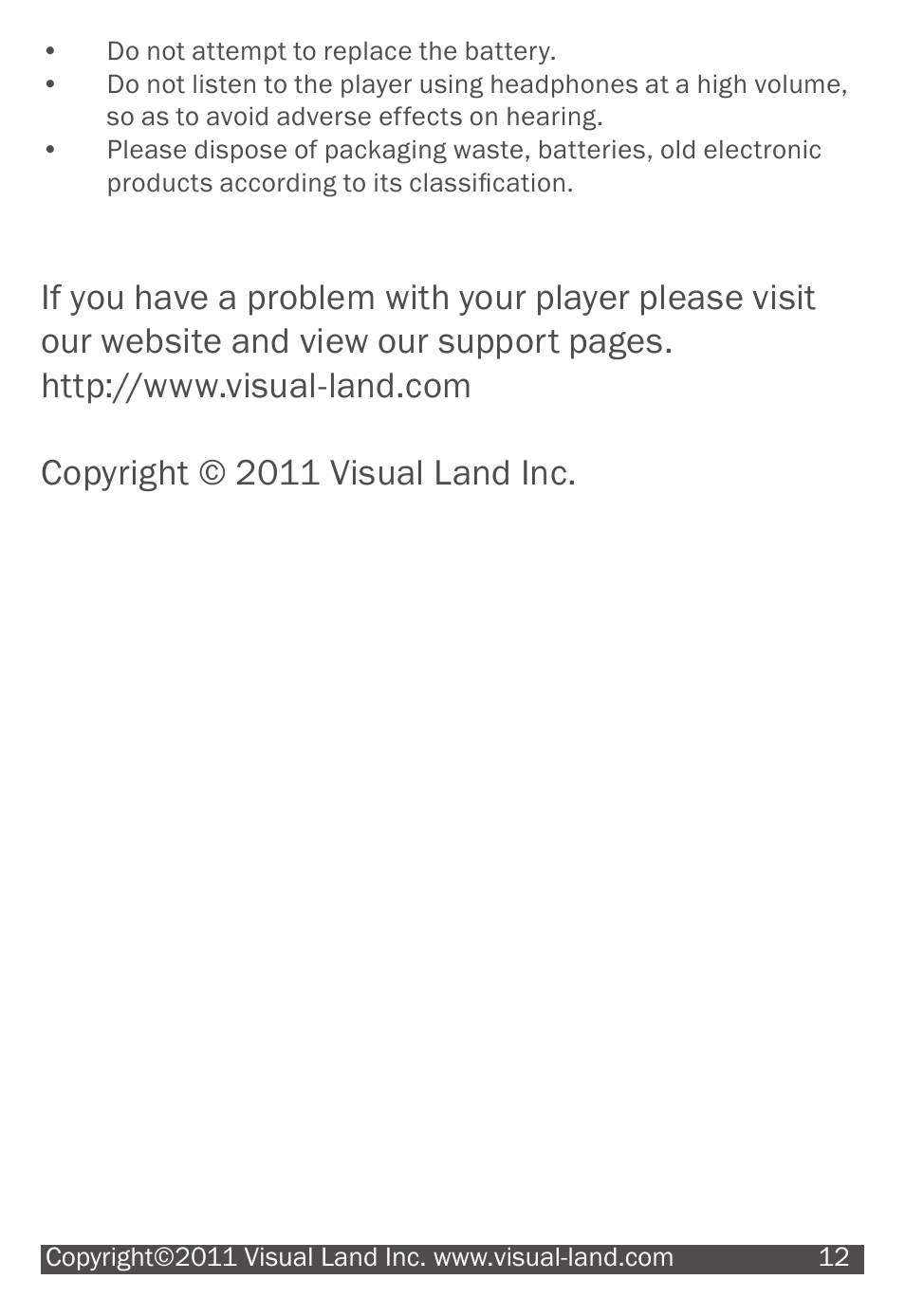 Visual Land 507K User Manual | Page 12 / 13