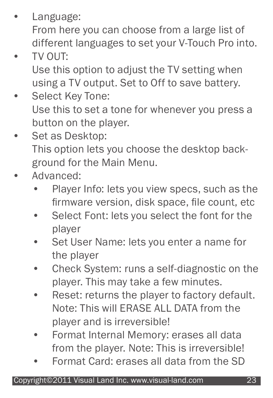 Visual Land V-TOUCH PRO 905L User Manual | Page 23 / 27