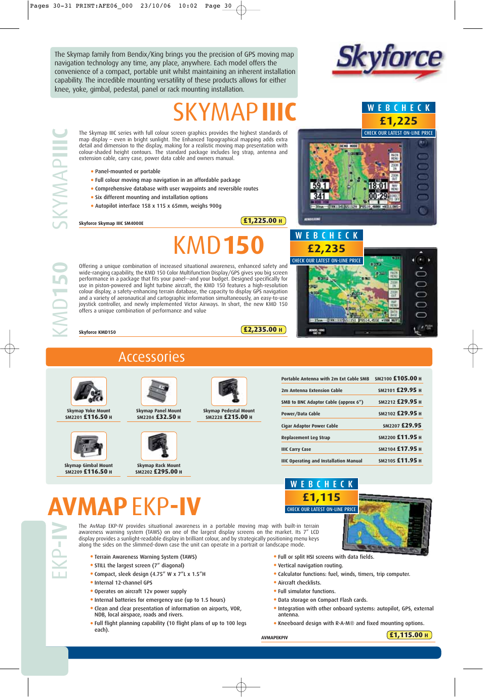 Skyforce kmd 150, Skyforce skymap iiic, Avmap ekp -iv | Sky map iiic, Kmd 150, Ekp -iv, Skyforce accessories | Visual Land GPSMAP 296 User Manual | Page 5 / 6