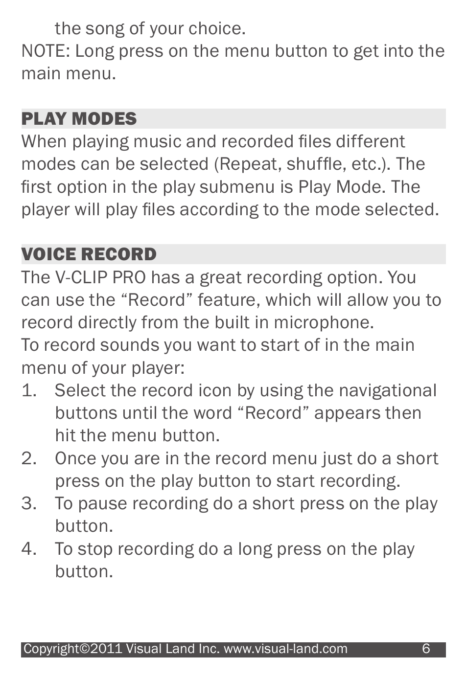 Visual Land V-CLIP PRO 903 User Manual | Page 6 / 13