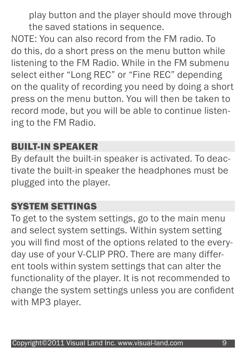 Visual Land V-CLIP PRO 903 User Manual | Page 9 / 13