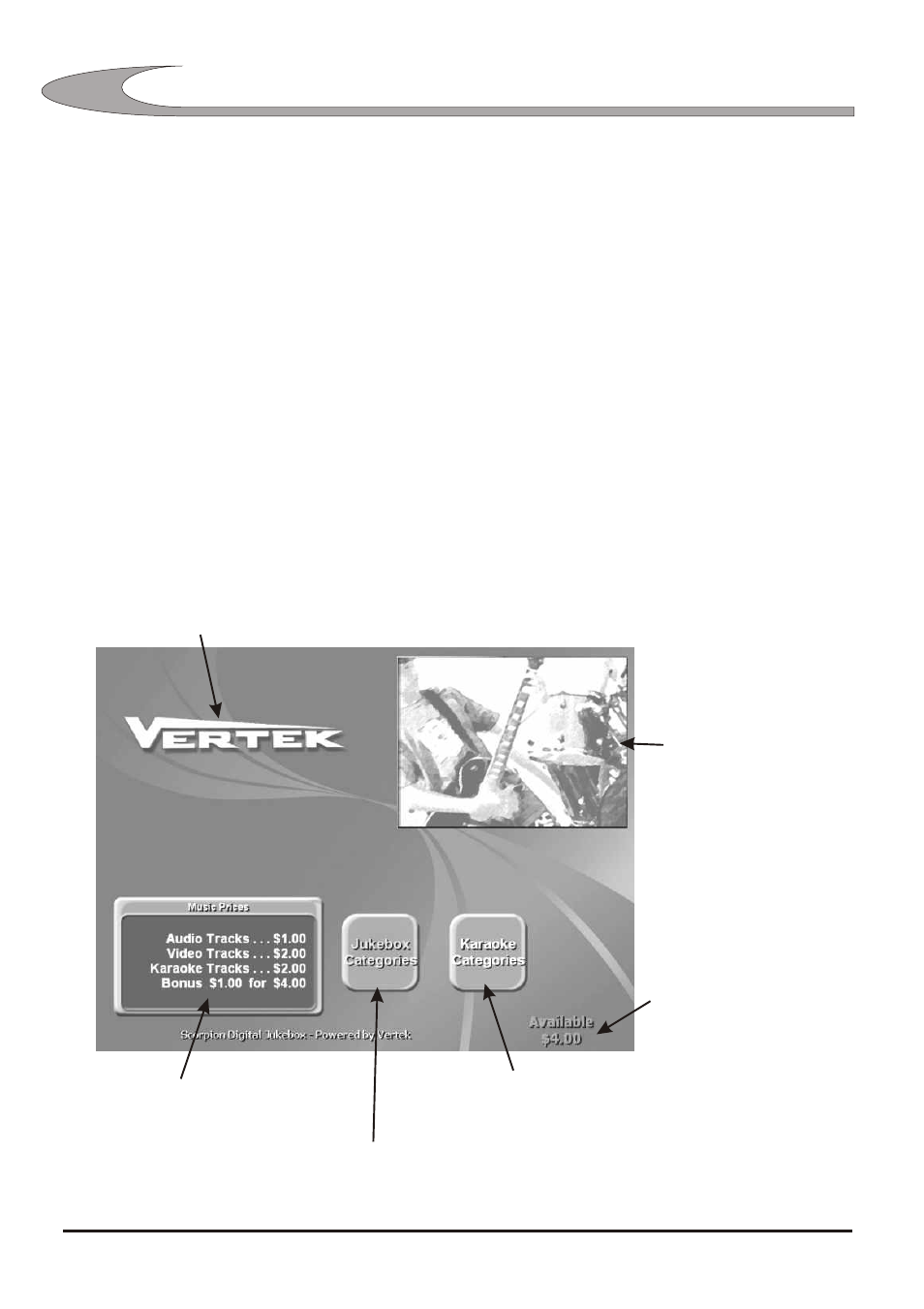 Coin mode operation, Scorpion jukebox software main screen - coin mode | Vertek/XTC SCORPION 2330 User Manual | Page 14 / 40