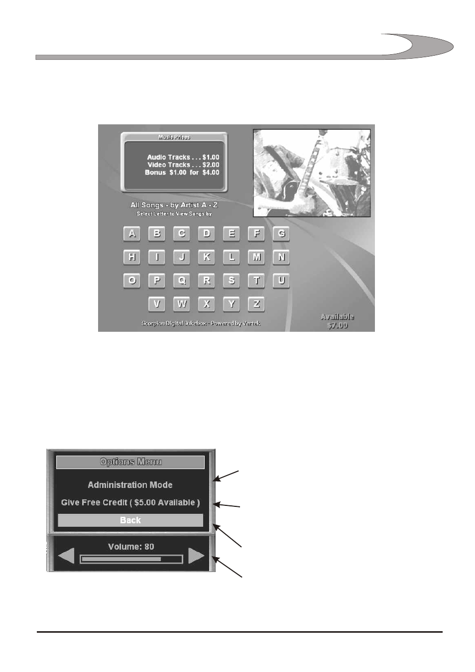 A to z screen - coin mode, Options menu - coin mode 17 17 | Vertek/XTC SCORPION 2330 User Manual | Page 17 / 40