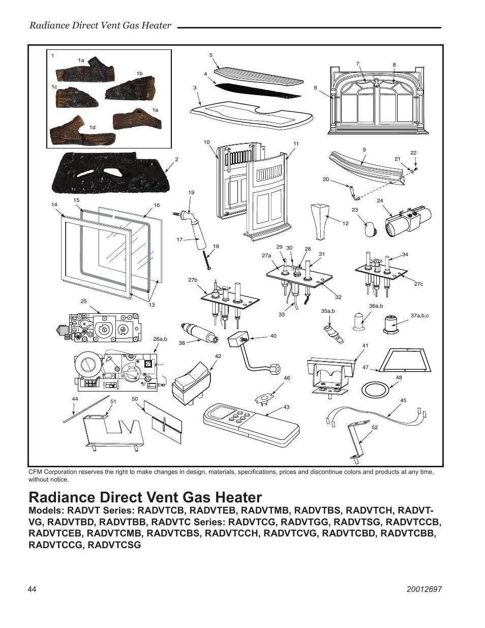 Radiance direct vent gas heater | Vermont Castings RADVTCB User Manual | Page 44 / 52