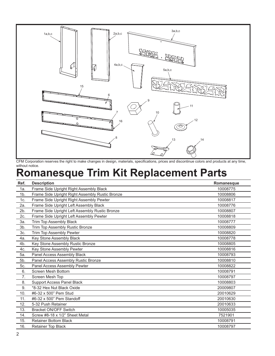 Romanesque trim kit replacement parts | Vermont Castings 30DVSMTKS User Manual | Page 2 / 4