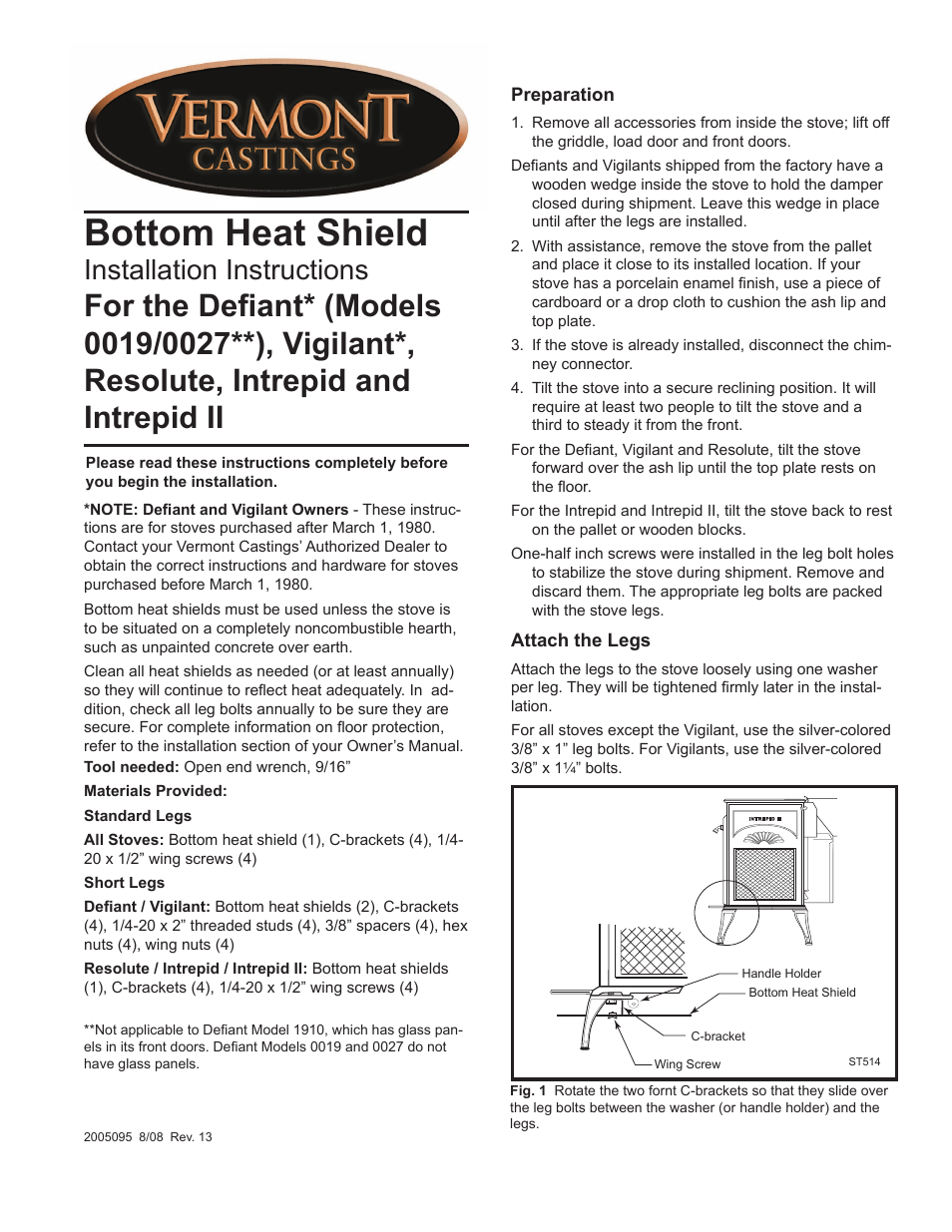 Vermont Castings 19 User Manual | 2 pages