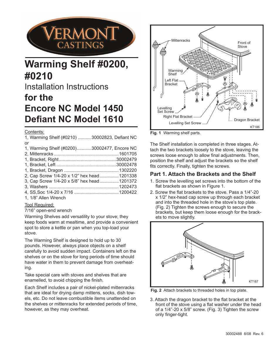 Vermont Castings 1610 User Manual | 2 pages