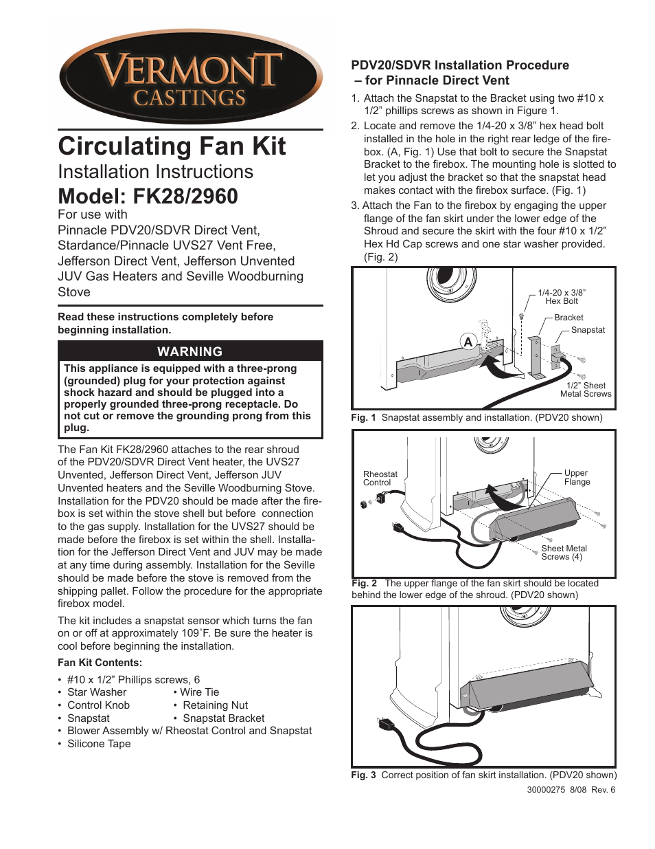 Vermont Castings FK28/2960 User Manual | 6 pages