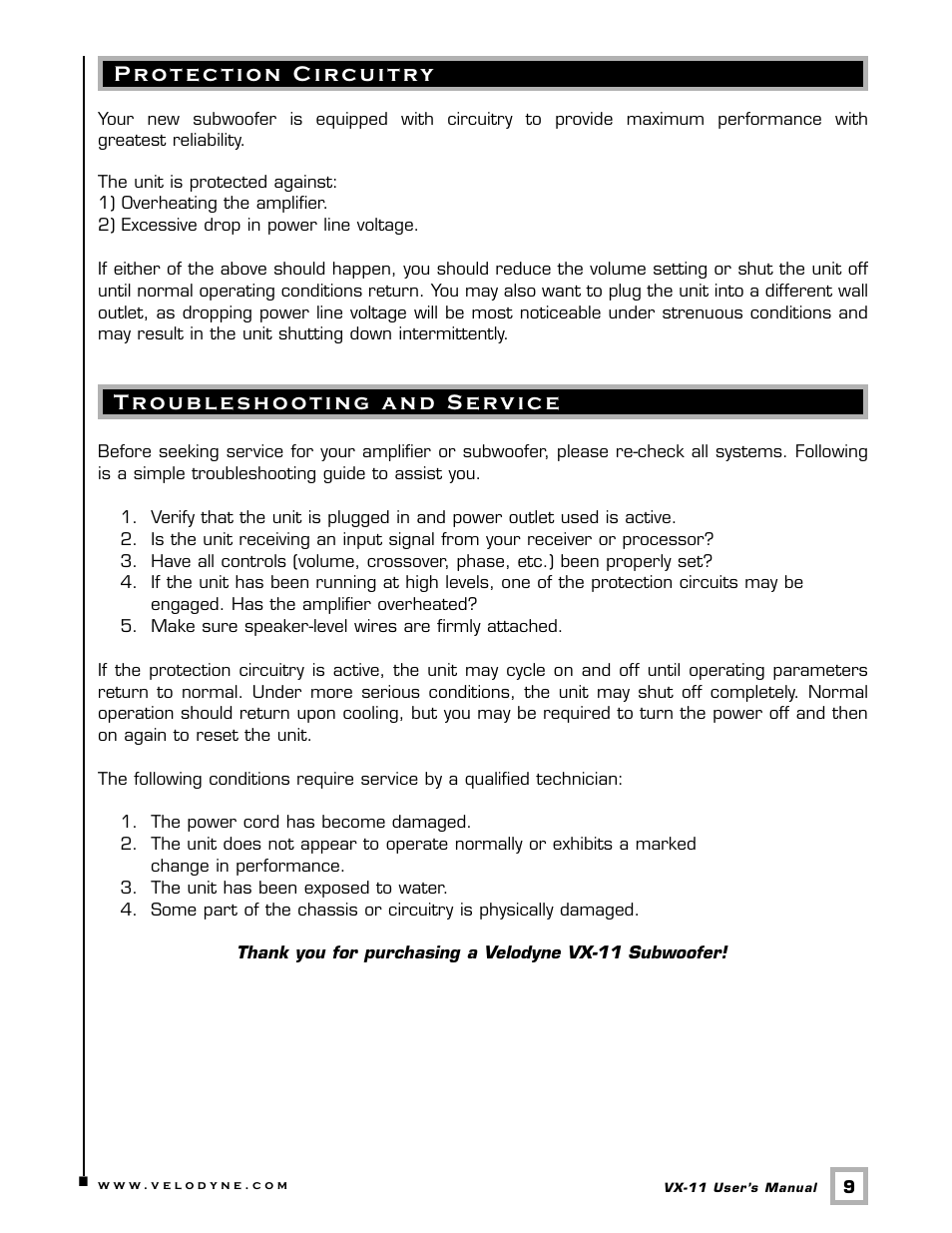 Velodyne Acoustics V E L O D Y N E VX-11 User Manual | Page 12 / 16