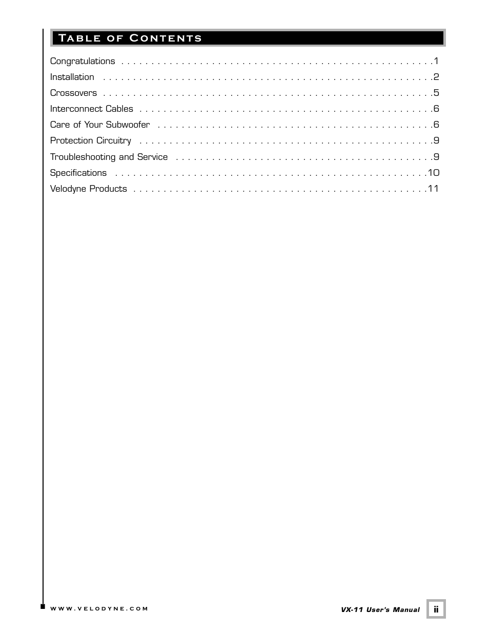 Velodyne Acoustics V E L O D Y N E VX-11 User Manual | Page 3 / 16