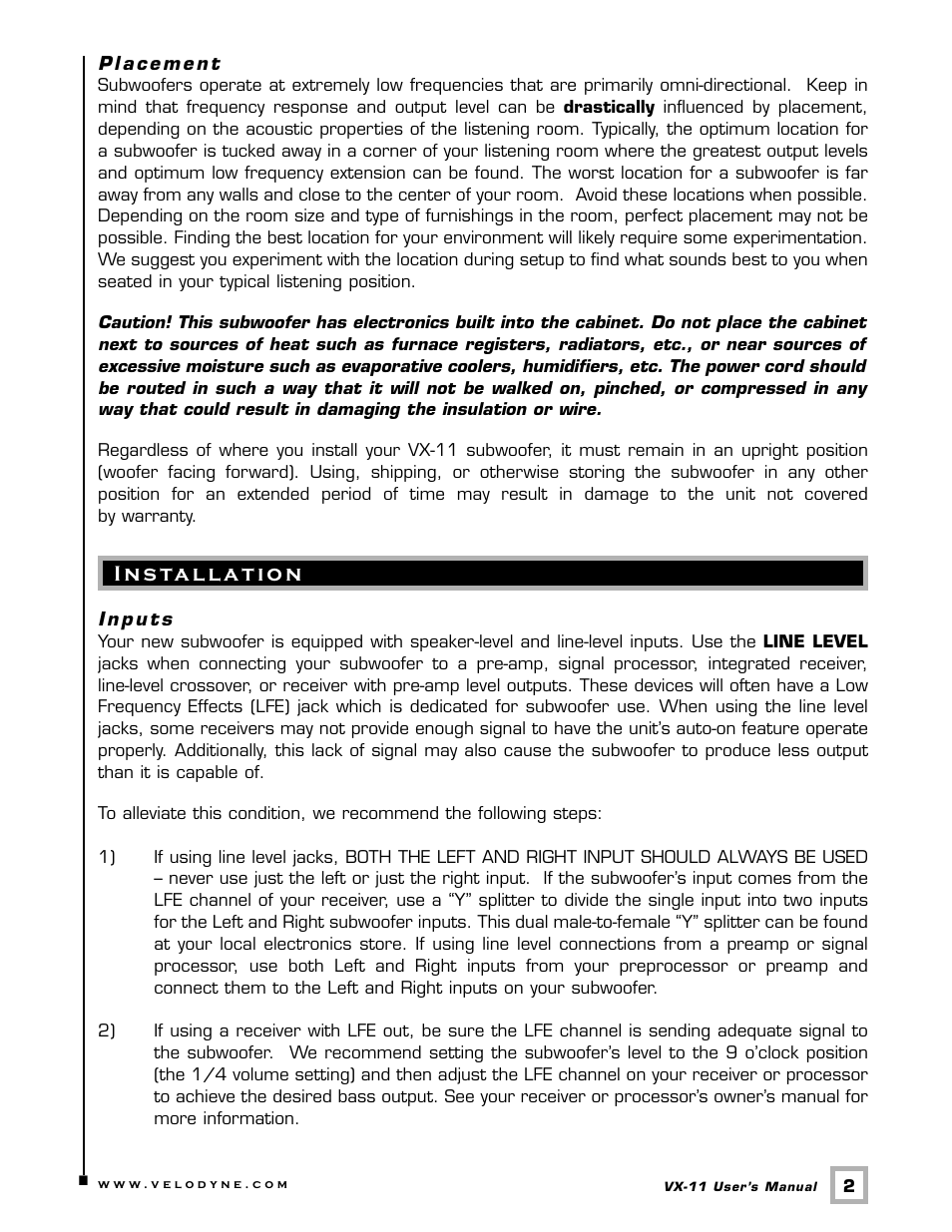 Velodyne Acoustics V E L O D Y N E VX-11 User Manual | Page 5 / 16