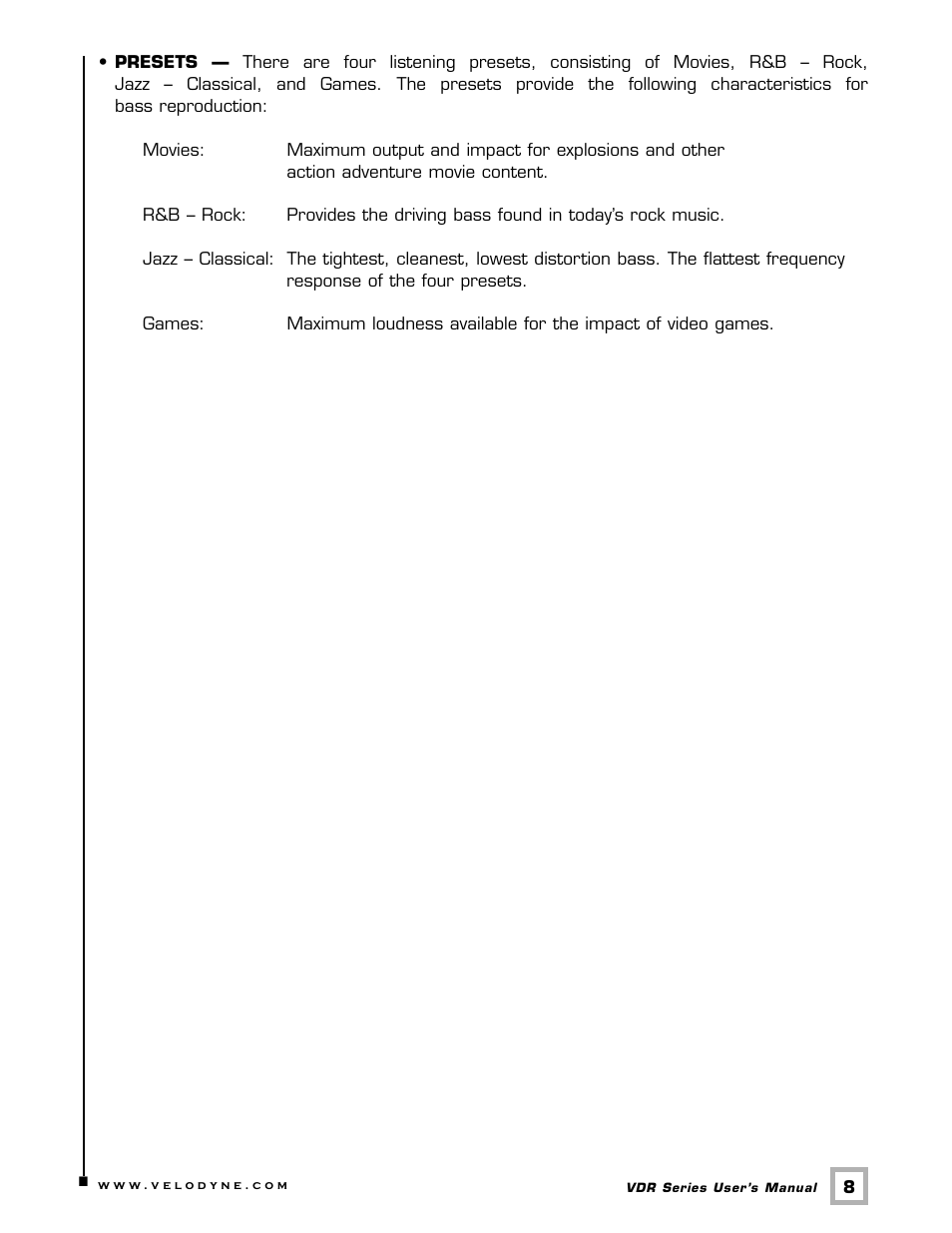 Velodyne Acoustics DSP-CONTROLLED SUBWOOFERS VDR-12 User Manual | Page 11 / 18