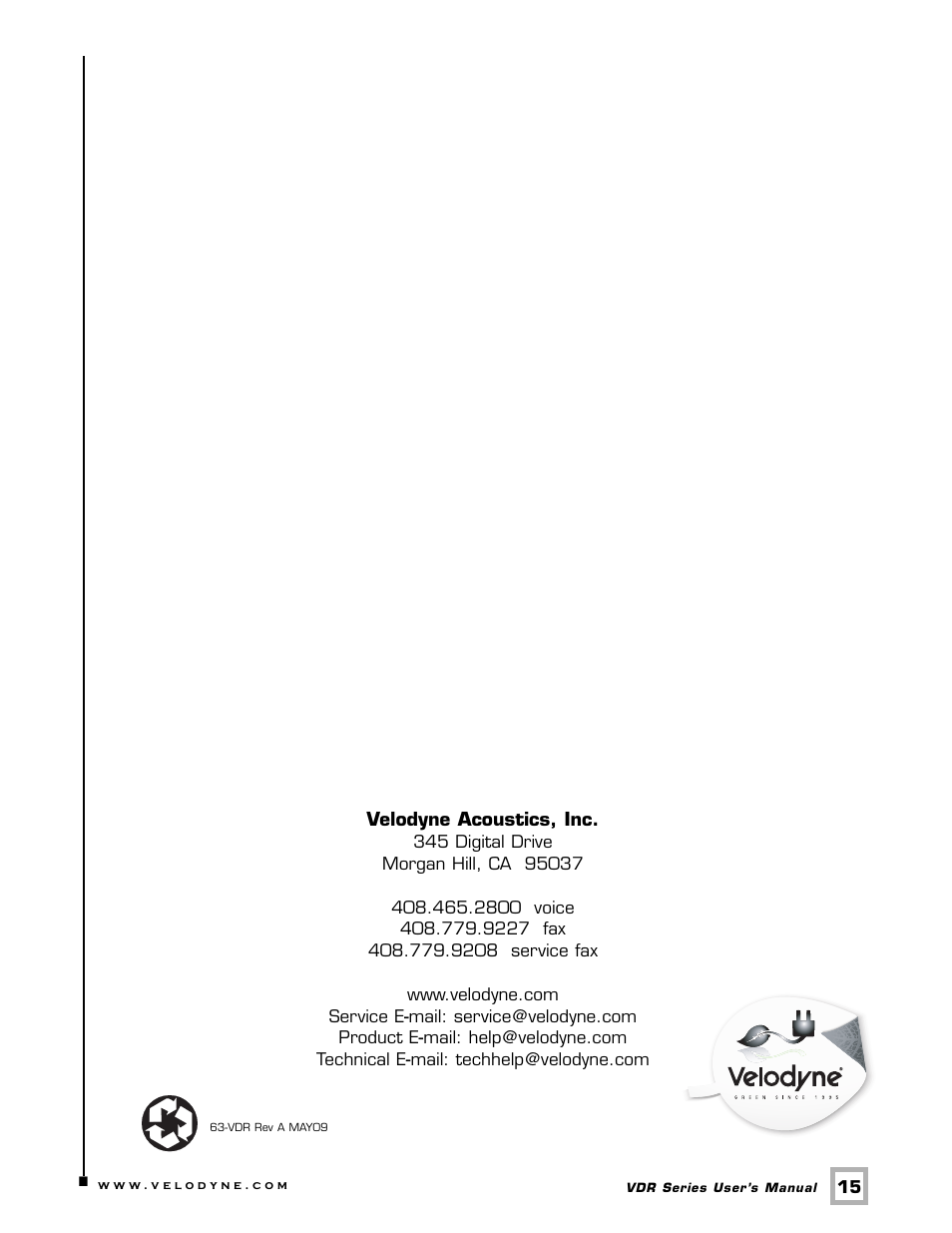 Velodyne Acoustics DSP-CONTROLLED SUBWOOFERS VDR-12 User Manual | Page 18 / 18