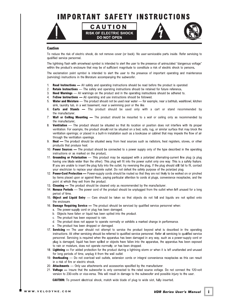 Velodyne Acoustics DSP-CONTROLLED SUBWOOFERS VDR-12 User Manual | Page 2 / 18