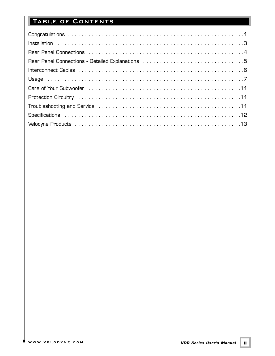 Velodyne Acoustics DSP-CONTROLLED SUBWOOFERS VDR-12 User Manual | Page 3 / 18