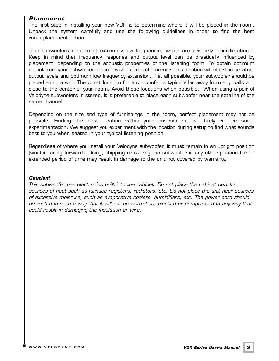 Velodyne Acoustics DSP-CONTROLLED SUBWOOFERS VDR-12 User Manual | Page 5 / 18