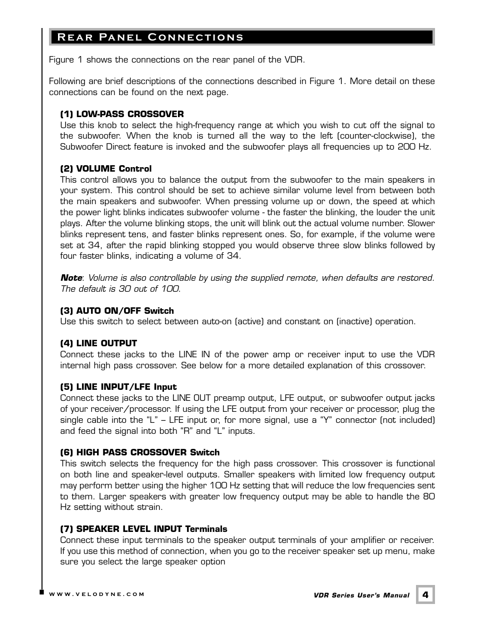 Velodyne Acoustics DSP-CONTROLLED SUBWOOFERS VDR-12 User Manual | Page 7 / 18