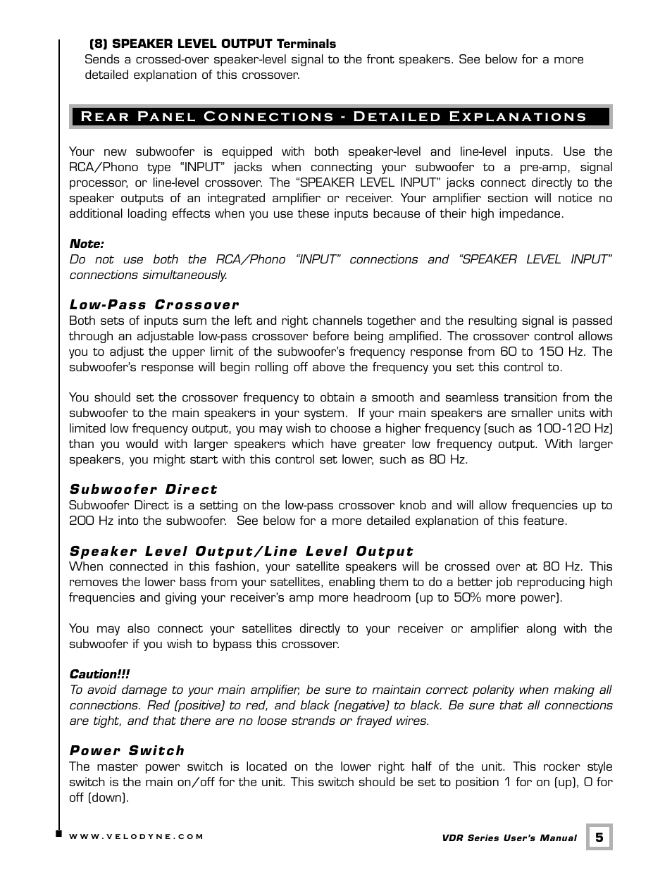 Velodyne Acoustics DSP-CONTROLLED SUBWOOFERS VDR-12 User Manual | Page 8 / 18