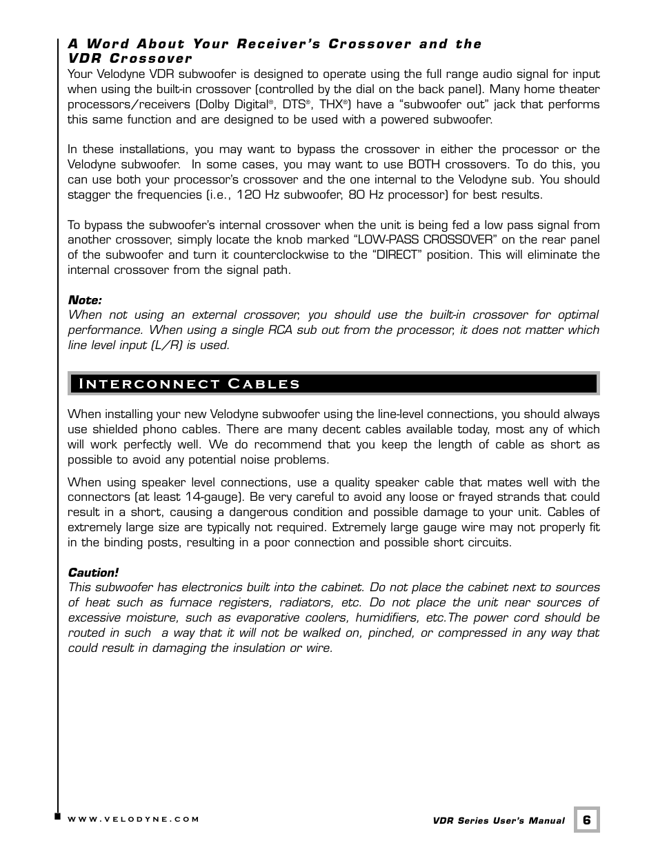 Velodyne Acoustics DSP-CONTROLLED SUBWOOFERS VDR-12 User Manual | Page 9 / 18