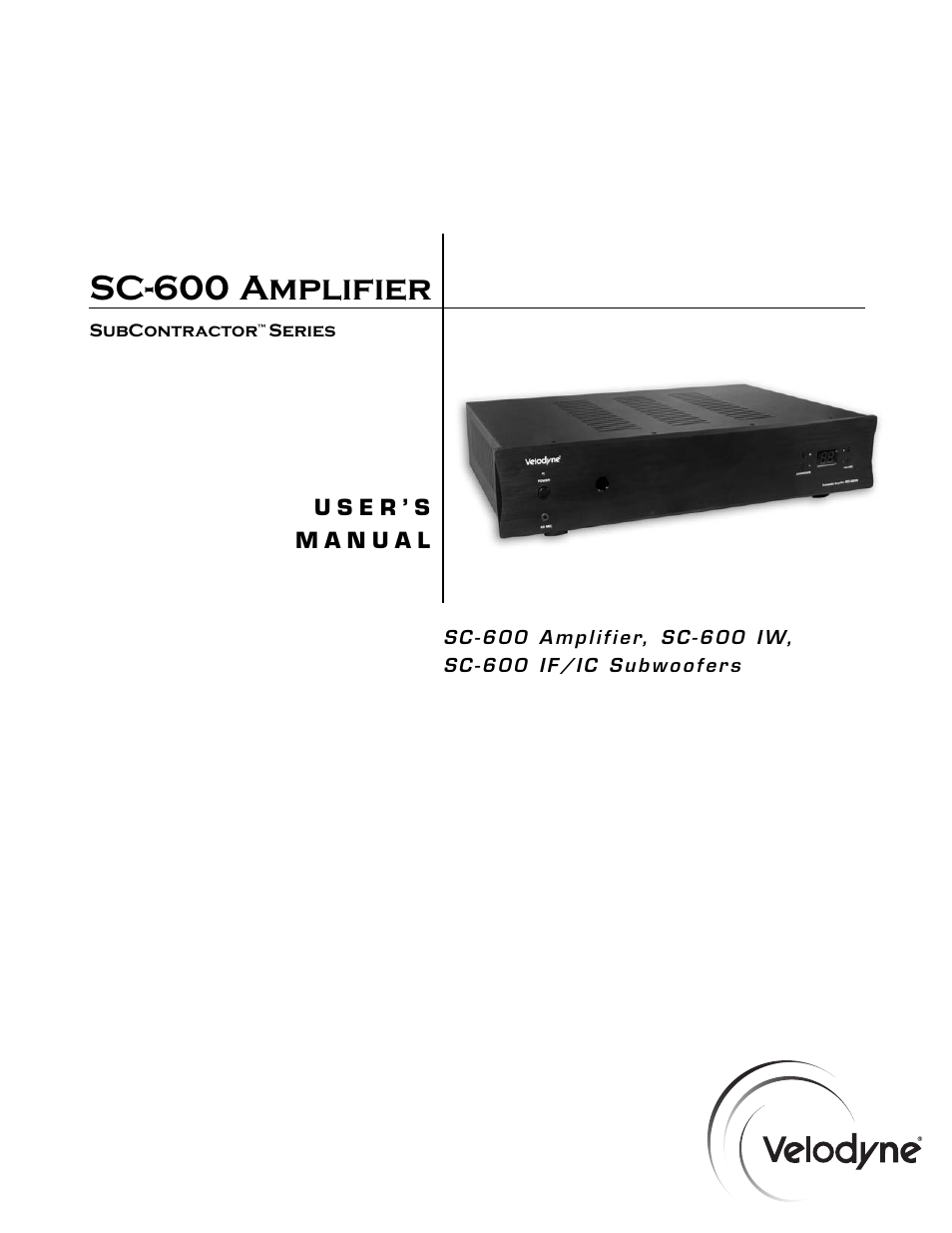 Velodyne Acoustics SUBCONTRACTOR SC-600 User Manual | 24 pages