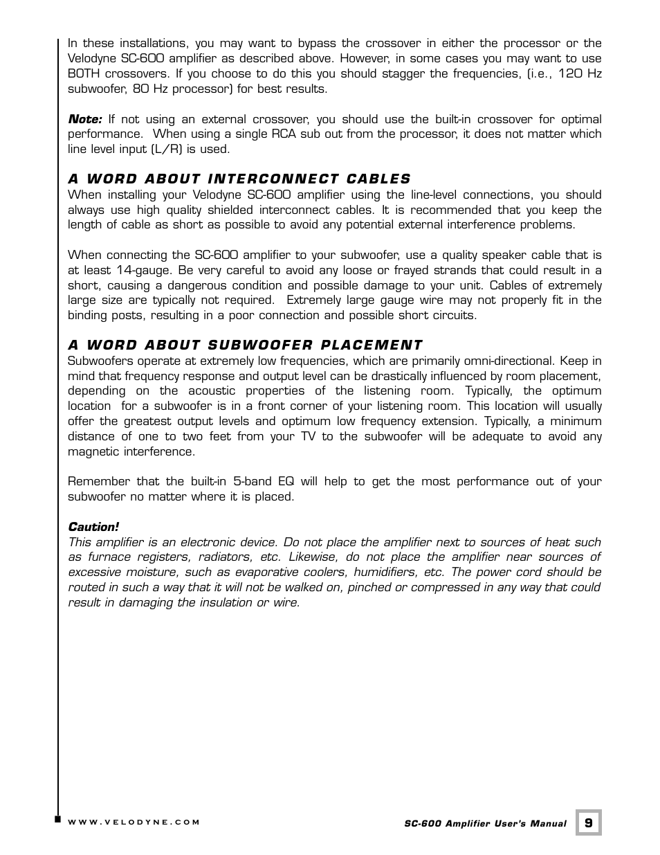 Velodyne Acoustics SUBCONTRACTOR SC-600 User Manual | Page 12 / 24