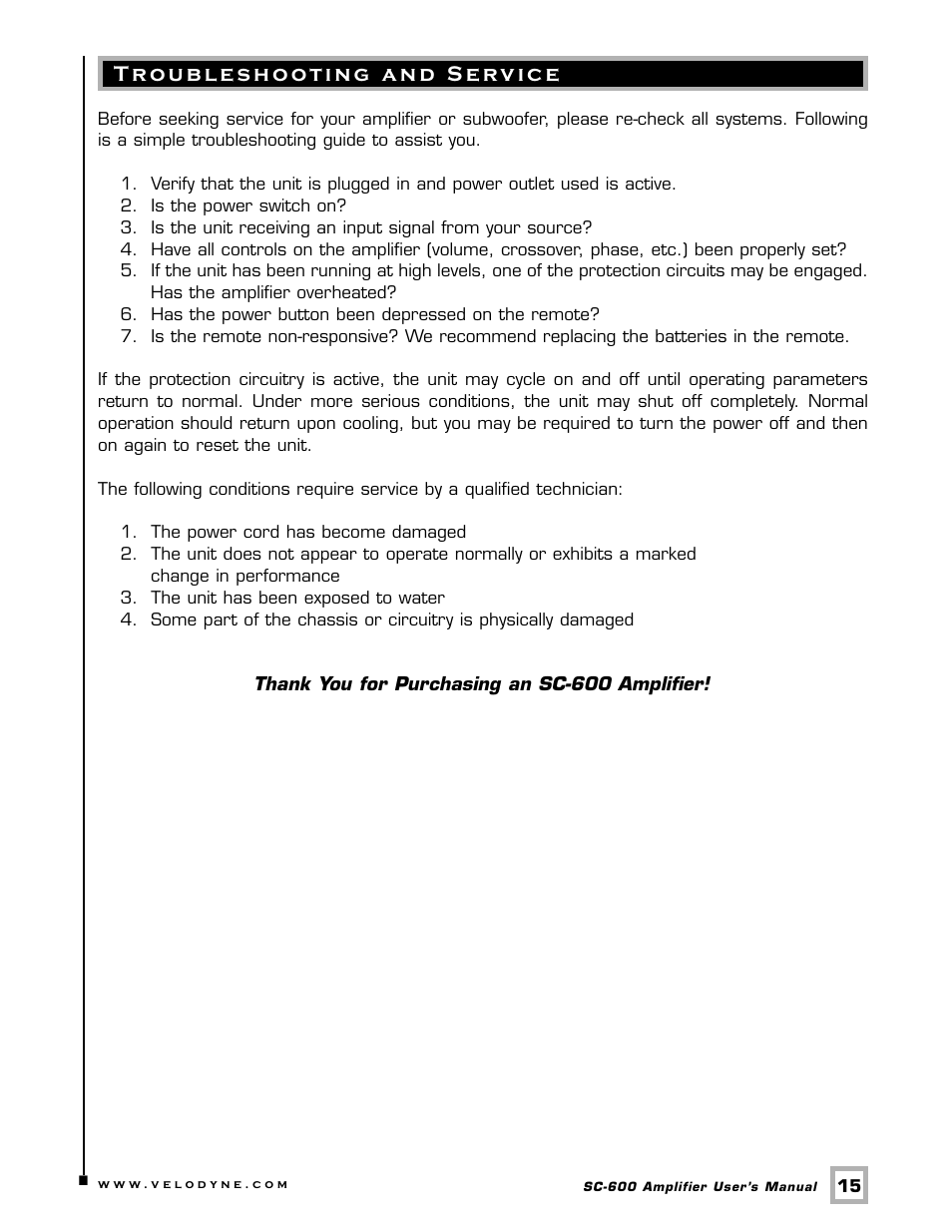 Velodyne Acoustics SUBCONTRACTOR SC-600 User Manual | Page 18 / 24