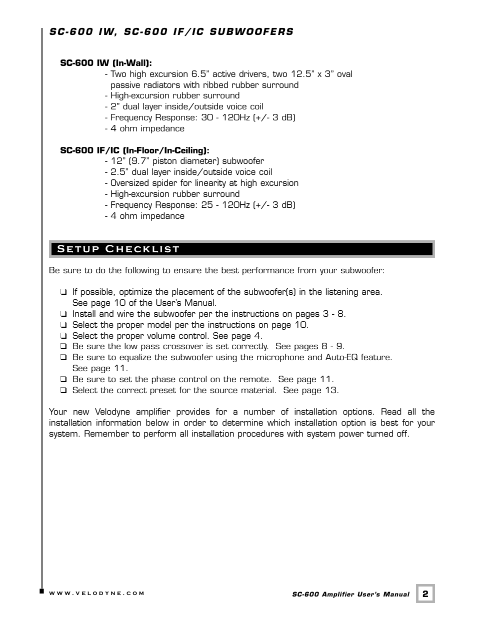 Velodyne Acoustics SUBCONTRACTOR SC-600 User Manual | Page 5 / 24