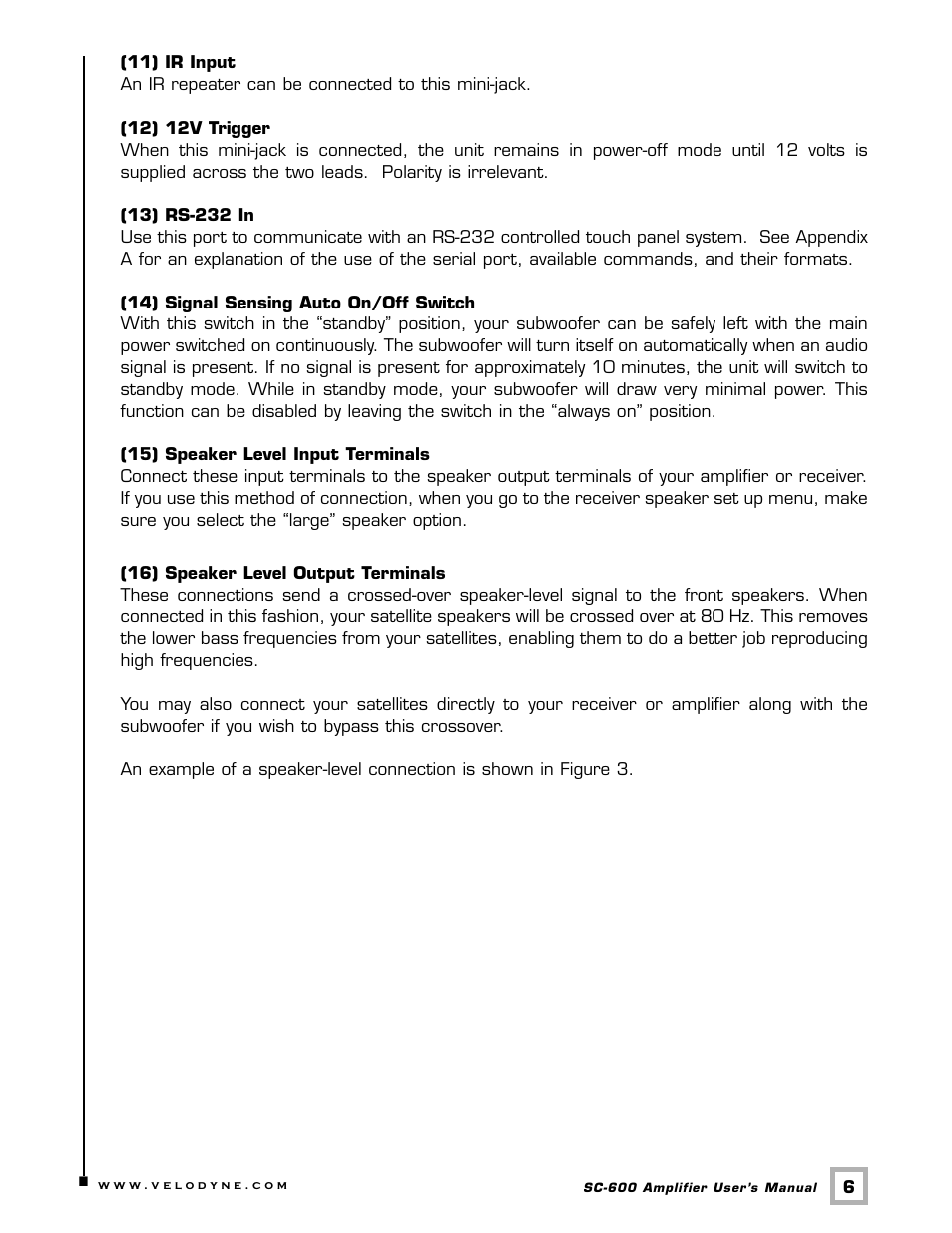 Velodyne Acoustics SUBCONTRACTOR SC-600 User Manual | Page 9 / 24