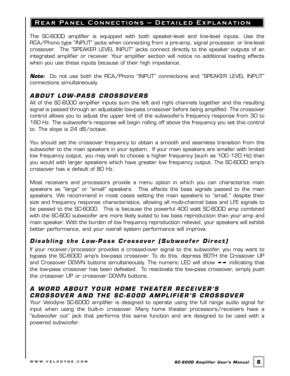 Velodyne Acoustics SC-600D User Manual | Page 11 / 23