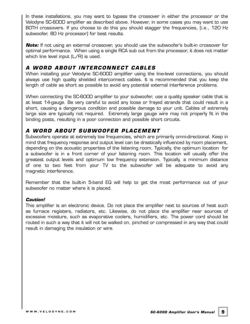 Velodyne Acoustics SC-600D User Manual | Page 12 / 23