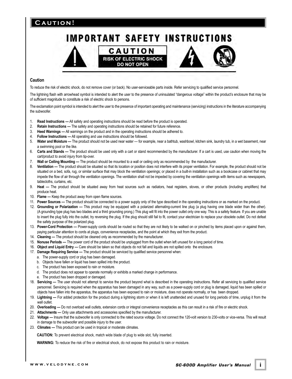 Velodyne Acoustics SC-600D User Manual | Page 2 / 23