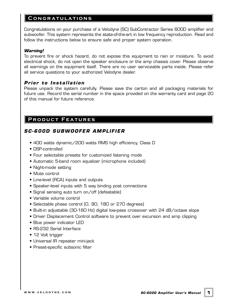 Velodyne Acoustics SC-600D User Manual | Page 4 / 23