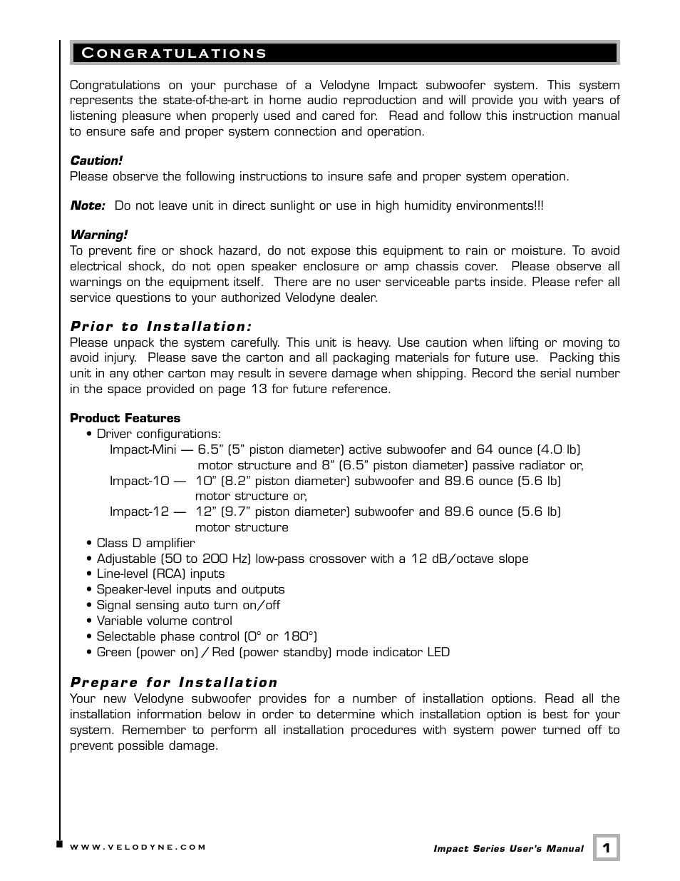 Velodyne Acoustics IMPACT MINI User Manual | Page 4 / 17