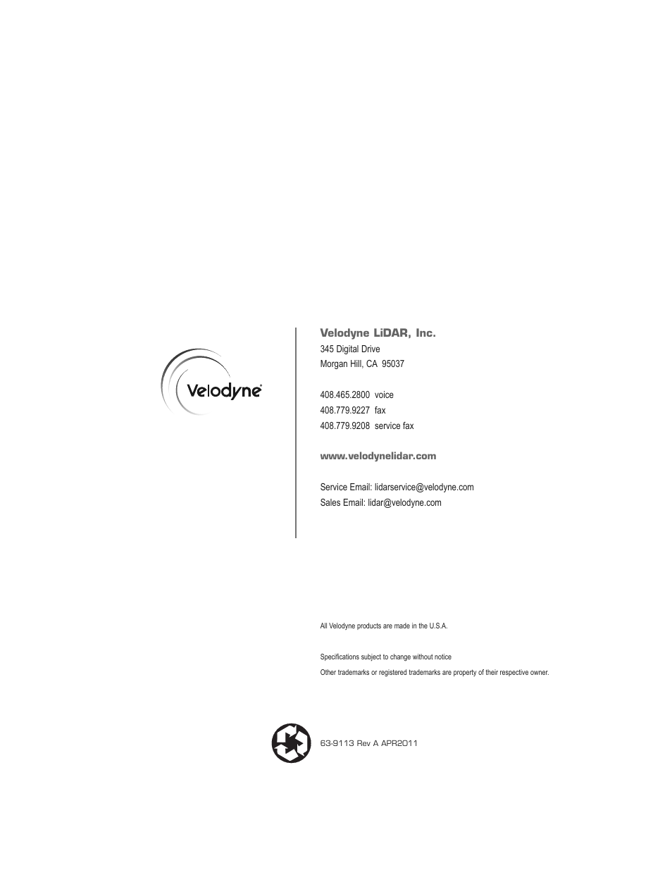 Velodyne Acoustics LIDAR HDL-32E User Manual | Page 28 / 28