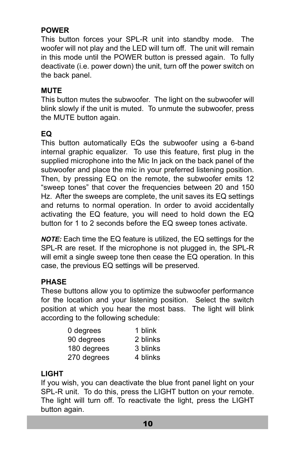Velodyne Acoustics SPL-1200R User Manual | Page 11 / 18