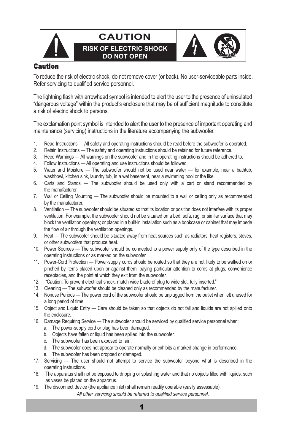 1ccaauuttiioonn | Velodyne Acoustics SPL-1200R User Manual | Page 2 / 18