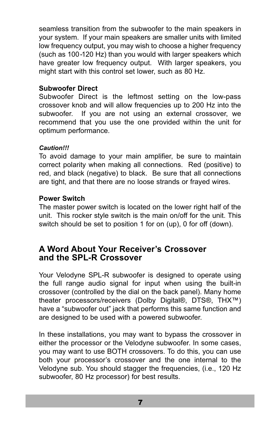 Velodyne Acoustics SPL-1200R User Manual | Page 8 / 18